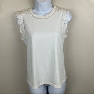Lily Pulitzer Eyelet Trimmed‎ Top Womens Size XS White Blouse Cotton Sleeveless